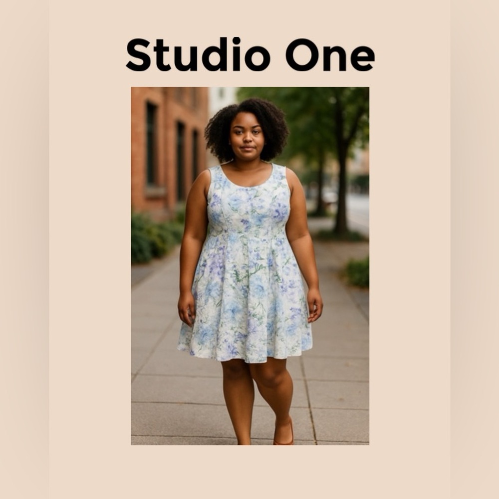 Studio One Women’s Blue and Purple Floral Dress Size 18